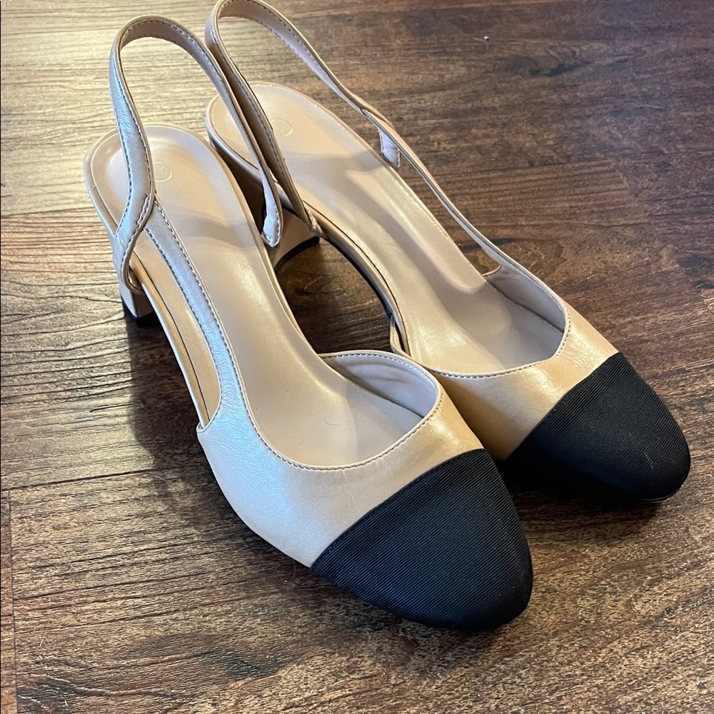 Cap Toe Slingback Color Blocked Kitten Heels